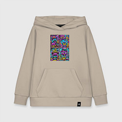 Детская толстовка-худи Яркие неоновые картинки с монстрами