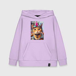 Детская толстовка-худи Котёнок панк музыкант из Нью-Йорка - нейросеть