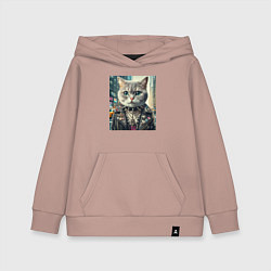 Детская толстовка-худи Прикольный котик фанат тяжёлого рока - нейросеть