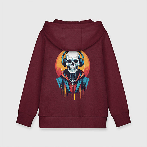 Детская толстовка-худи Скелет в наушниках / Меланж-бордовый – фото 2
