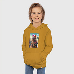 Толстовка детская хлопковая Funny cat punk from New York - ai art, цвет: горчичный — фото 2