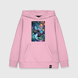 Детская толстовка-худи Порхающая бабочка в неоновых линиях