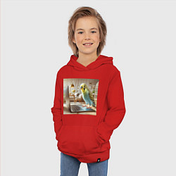 Толстовка детская хлопковая Волнистый попугай с ноутбуком, цвет: красный — фото 2