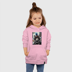 Толстовка детская хлопковая Кот панк с разноцветным хаером - Нью-Йорк, цвет: светло-розовый — фото 2