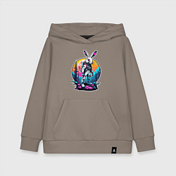 Детская толстовка-худи Неоновый заяц астронавт в космосе