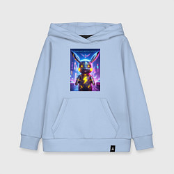Толстовка детская хлопковая Cyber Pikachu - metal style neon glow, цвет: мягкое небо
