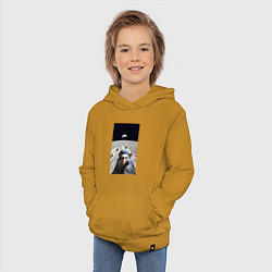 Толстовка детская хлопковая Голубь на луне делает селфи, цвет: горчичный — фото 2
