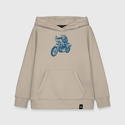 Толстовка детская хлопковая Высокогорная корова байкер на мотоцикле чоппере, цвет: миндальный