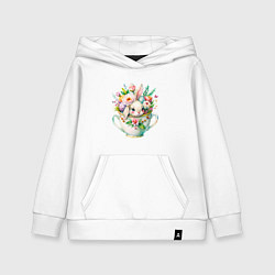 Детская толстовка-худи Милый кролик акварельная чашечка цветы