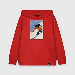 Детская толстовка-худи Горнолыжный спорт спуск - живопись маслом