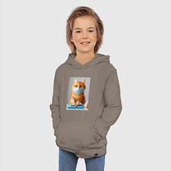 Толстовка детская хлопковая Рыжий кот хирург - нейроарт, цвет: утренний латте — фото 2