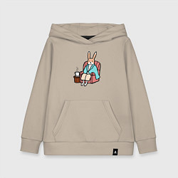 Детская толстовка-худи Заяц согревается с чашкой чая