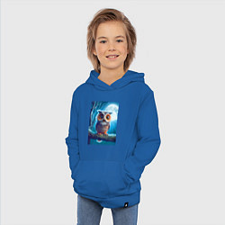 Толстовка детская хлопковая Милый совёнок на фоне луны - нейроарт фантазия, цвет: синий — фото 2