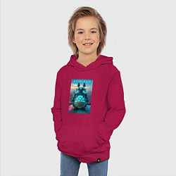 Толстовка детская хлопковая Cyber Totoro - neon glow fantasy, цвет: маджента — фото 2
