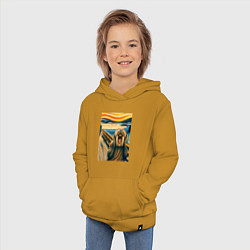 Толстовка детская хлопковая Морж кричит на картине Эдварда Мунка - мем искусст, цвет: горчичный — фото 2