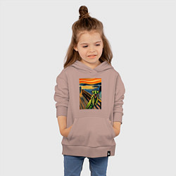 Толстовка детская хлопковая Богомол кричит на картине Эдварда Мунка - мем иску, цвет: пыльно-розовый — фото 2