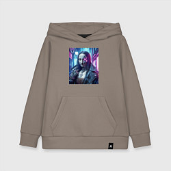 Детская толстовка-худи Мона Лиза в кожаной косухе - киберпанк
