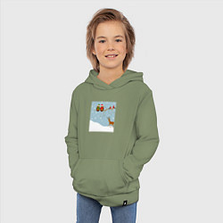 Толстовка детская хлопковая Новогодние птицы на ветке, цвет: авокадо — фото 2