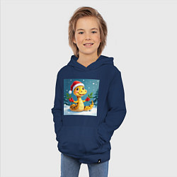 Толстовка детская хлопковая Символ 2025 нового года змея в шаке Санты, цвет: тёмно-синий — фото 2