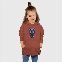 Толстовка детская хлопковая Прикольный котёнок - киберпанк, цвет: кирпичный — фото 2