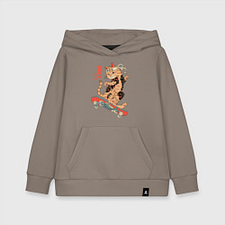 Детская толстовка-худи Кот самурай - скейтбордист