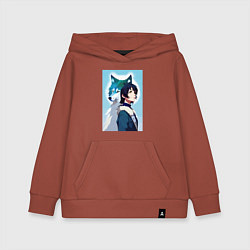 Детская толстовка-худи Мечтательная девчонка и волк - нейроарт