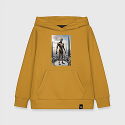 Толстовка детская хлопковая Инопланетянин в городе будущего, цвет: горчичный