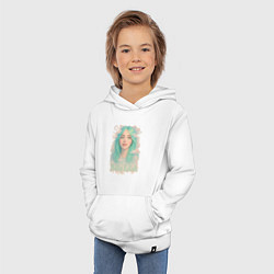 Толстовка детская хлопковая Билли Айлиш с зелеными волосами, цвет: белый — фото 2