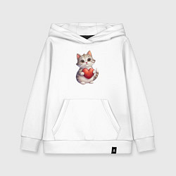 Детская толстовка-худи Серый кот держит сердце в лапах