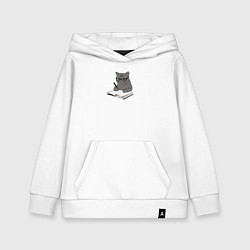 Толстовка детская хлопковая Психолог серый кот, цвет: белый