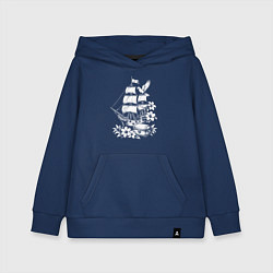 Толстовка детская хлопковая Пиратский бриг сокровища и попугаи, цвет: тёмно-синий