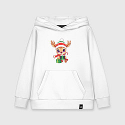Толстовка детская хлопковая Рождественский оленёнок с горячим напитком, цвет: белый