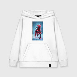 Толстовка детская хлопковая Кибер-Санта: всадник на красной лошади, цвет: белый