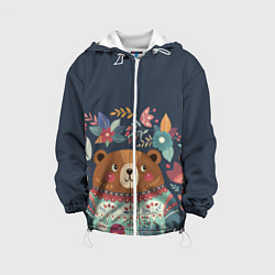 Куртка с капюшоном детская Осенний медведь, цвет: 3D-белый