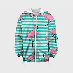 Куртка с капюшоном детская Полосатые фламинго, цвет: 3D-белый