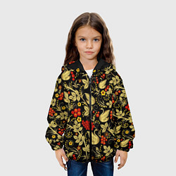 Куртка с капюшоном детская Хохлома золотые лебеди, цвет: 3D-черный — фото 2