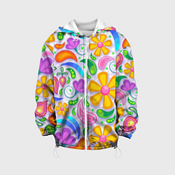 Куртка с капюшоном детская Абстракция и цветы, цвет: 3D-белый