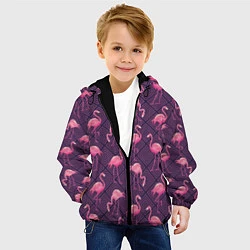 Куртка с капюшоном детская Фиолетовые фламинго, цвет: 3D-черный — фото 2