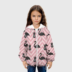 Куртка с капюшоном детская Черный фламинго арт, цвет: 3D-белый — фото 2