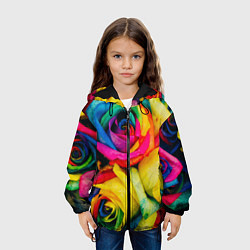 Куртка с капюшоном детская Разноцветные розы, цвет: 3D-черный — фото 2