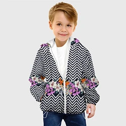 Куртка с капюшоном детская Тропически цветы с орнаментом, цвет: 3D-белый — фото 2