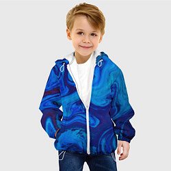 Куртка с капюшоном детская Абстракция синяя с голубым, цвет: 3D-белый — фото 2