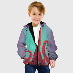 Куртка с капюшоном детская Красные щупальца осминога, цвет: 3D-черный — фото 2