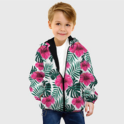 Куртка с капюшоном детская Гавайский гибискус, цвет: 3D-черный — фото 2