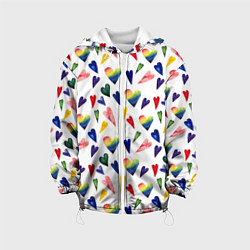 Куртка с капюшоном детская Пастельные сердца, цвет: 3D-белый
