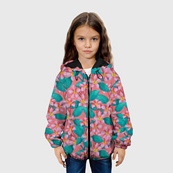 Куртка с капюшоном детская Плюмерии на персиковом фоне, цвет: 3D-черный — фото 2
