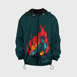 Куртка с капюшоном детская Бирюзовый дракон, цвет: 3D-черный