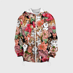 Куртка с капюшоном детская Корги & Цветы, цвет: 3D-белый