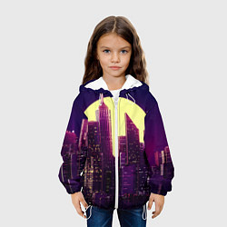 Куртка с капюшоном детская Неоновый город, цвет: 3D-белый — фото 2