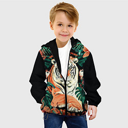 Куртка с капюшоном детская Огненный Тигр в Цветах, цвет: 3D-черный — фото 2